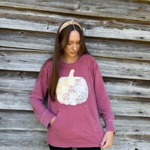 Handmade Quilt Pumpkin Sweatshirt Comfort Colors Fall Halloween Art to Wear